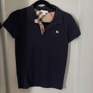 Burberry Kids Polo in Dark Blue with Check Collar
